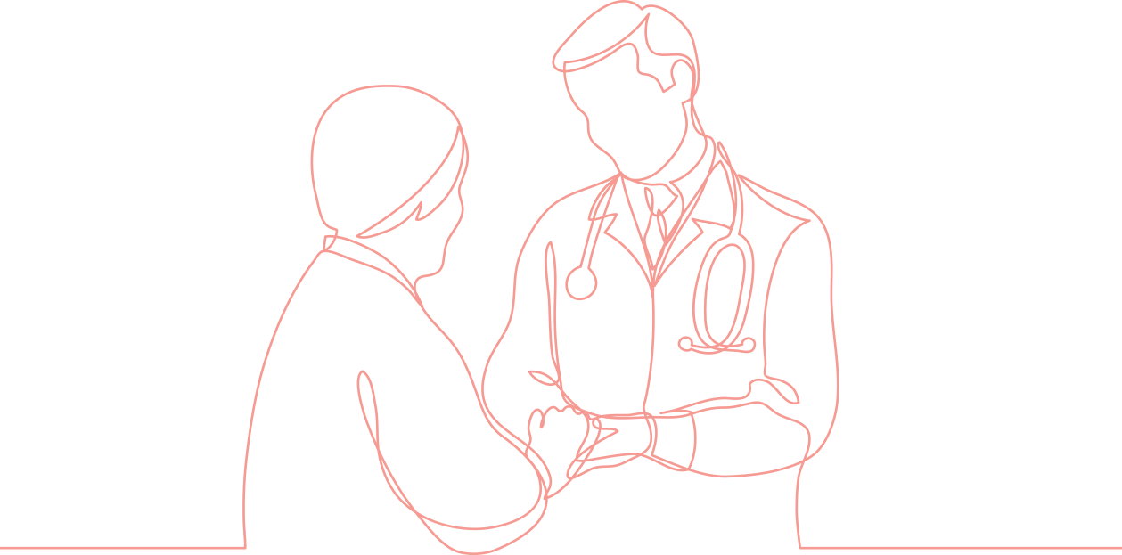 Line illustration of doctor with patient