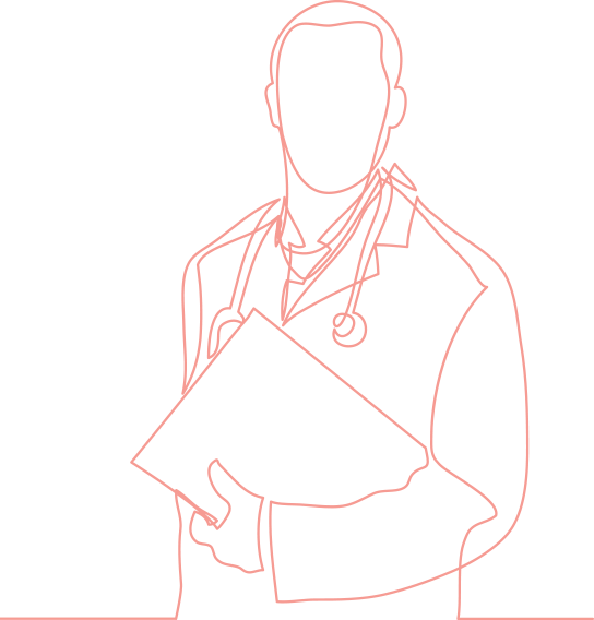 Line illustration of doctor holding clipboard