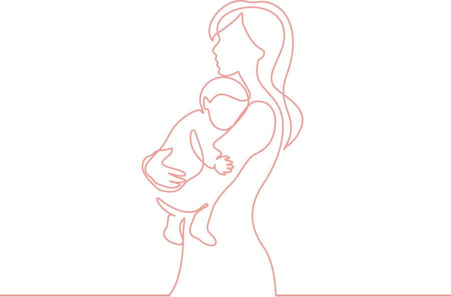 Line illustration of woman holding baby