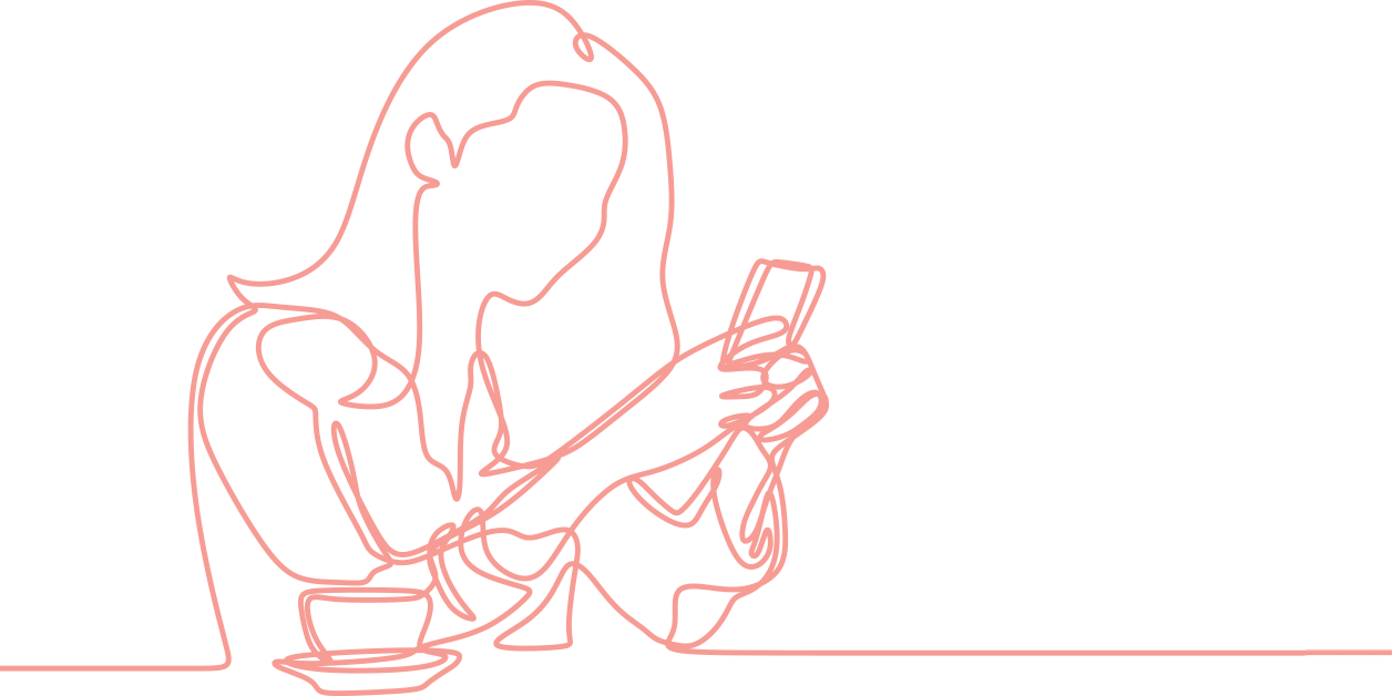 Line illustration of woman looking at phone